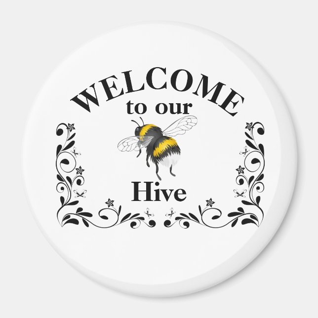 Aimant Bienvenue dans notre ruche d'abeilles (Devant)