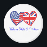 Aimant Bienvenue Kate & William/ Mariage royal<br><div class="desc">Drapeau Union Jack et USA</div>