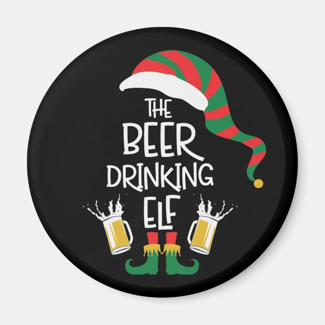 Aimant Bière Noël Elf Drôle Typographie Vacances (Devant)