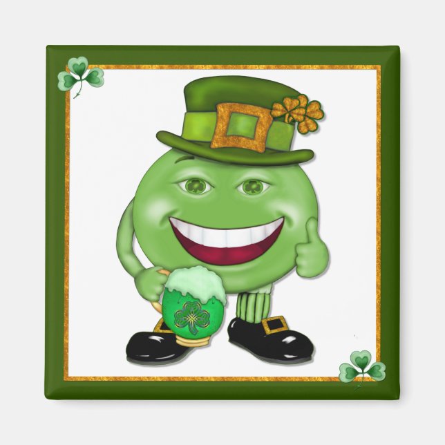 Aimant Bière verte et Shamrocks 2 (Devant)