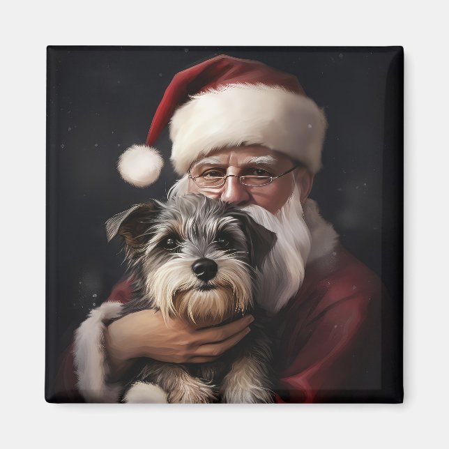 Aimant Biewer Terrier Avec Noël Festif Du Père Noël (Devant)