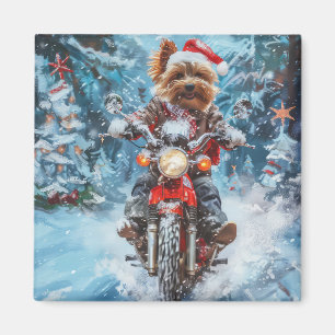 Aimant Biewer Terrier Chien à Moto Noël