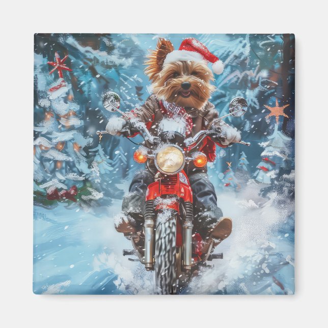 Aimant Biewer Terrier Chien à Moto Noël (Devant)