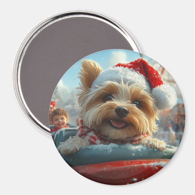Aimant Biewer Terrier Chien Montagnes Russes Noël  (Recto/Verso)