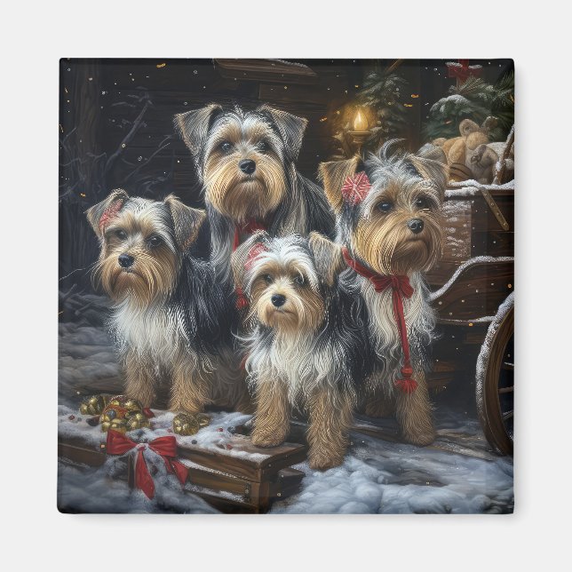 Aimant Biewer Terrier enneigé Traîneau Décor Noël (Devant)