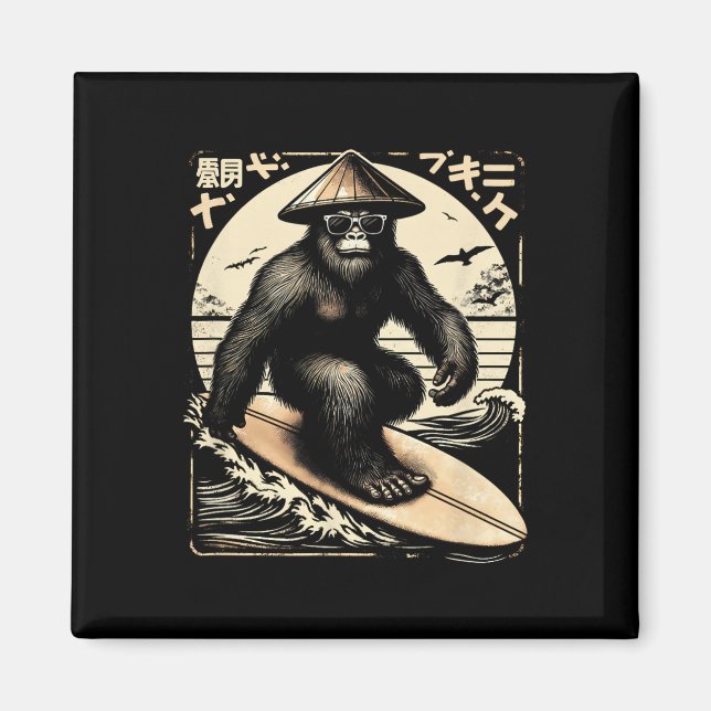 Aimant Bigfoot - Bigfoot Surfant Thème Japonais  (Devant)