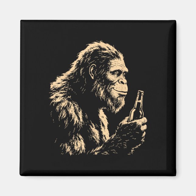 Aimant Bigfoot buvant de la bière, sasquatch drôle rétro  (Devant)