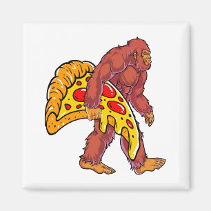 Aimant Bigfoot drôle marcher avec grande tranche de pizza