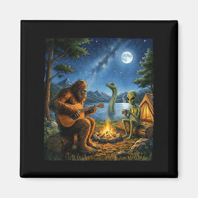 Aimant Bigfoot et Alien Loch Ness Feu de camp Sasquatch A (Devant)