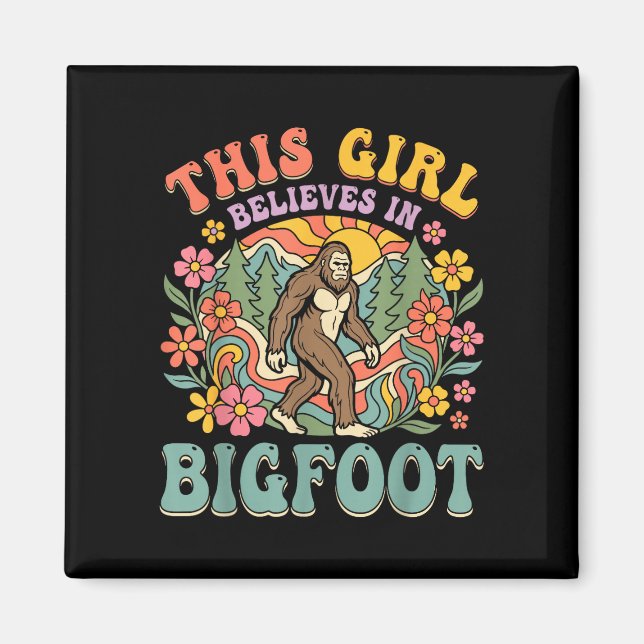 Aimant Bigfoot fille croit forêt florale coucher de solei (Devant)