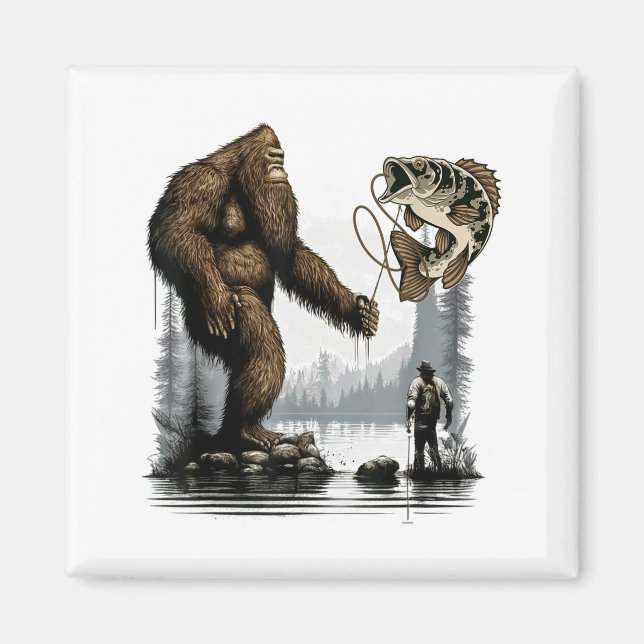 Aimant Bigfoot Fishing Funny Sasquatch Fi-shirt  (Devant)