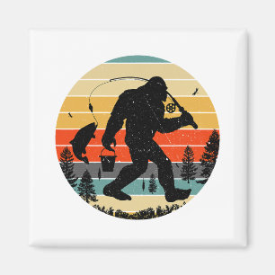 Aimant Bigfoot Fishing Yeti Sasquatch Pêcheurs Retro