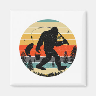 Aimant Bigfoot Fishing Yeti Sasquatch Pêcheurs Retro