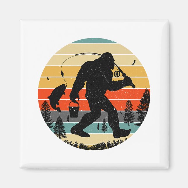 Aimant Bigfoot Fishing Yeti Sasquatch Pêcheurs Retro (Devant)