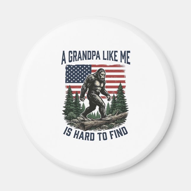 Aimant Bigfoot Grandpa Vintage American Flag Shirt Design (Devant)