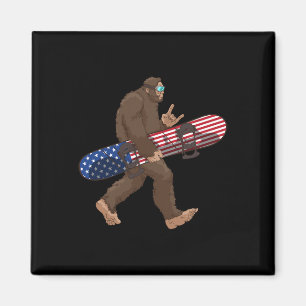 Aimant Bigfoot Portant Un Drapeau Américain Snowboard Pou