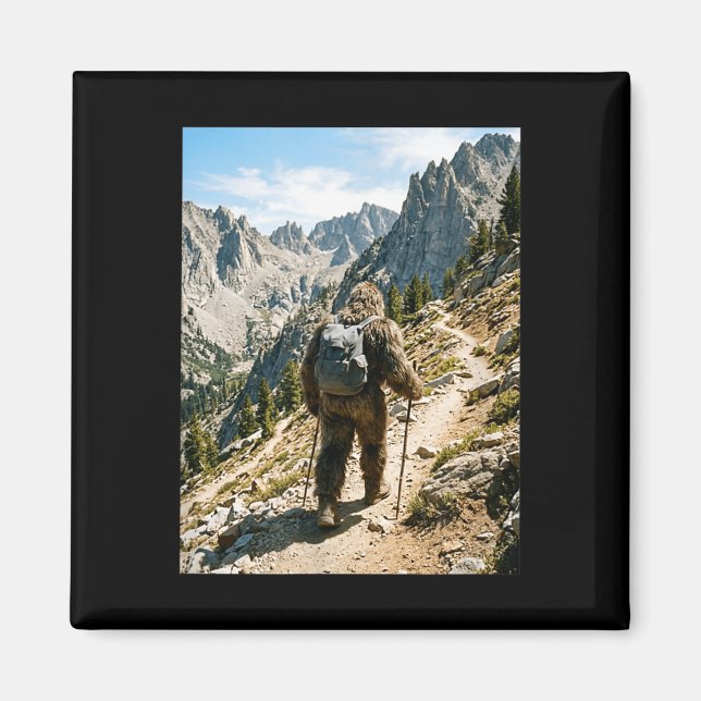 Aimant Bigfoot randonnée drôle de sasquatch avec sac à do (Devant)