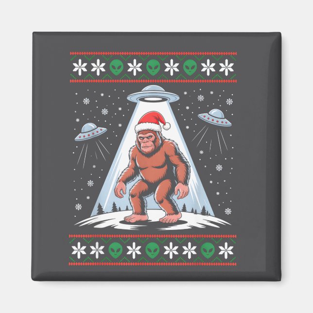 Aimant Bigfoot Santa Ufo Alien Funny Ugly Christmas Sweat (Devant)