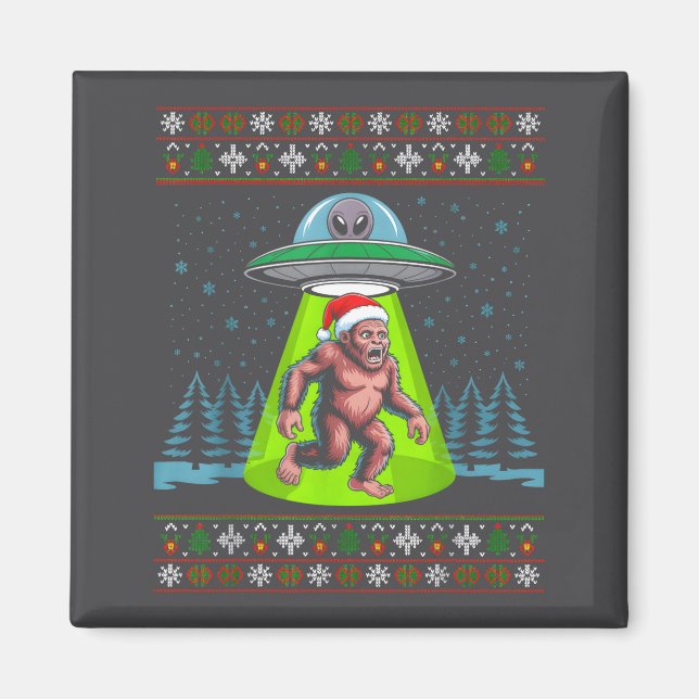 Aimant Bigfoot Santa Ufo Sasquatch Funny Ugly Christmas S (Devant)