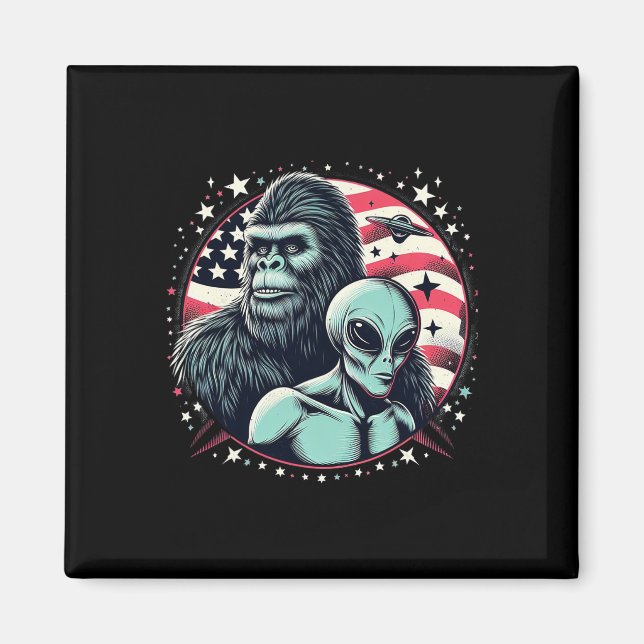 Aimant Bigfoot Sasquatch Alien Amp Bigfoot Usa Drapeau Fa (Devant)