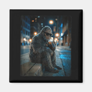 Aimant Bigfoot sasquatch buvant du café glacé drôle d'ani