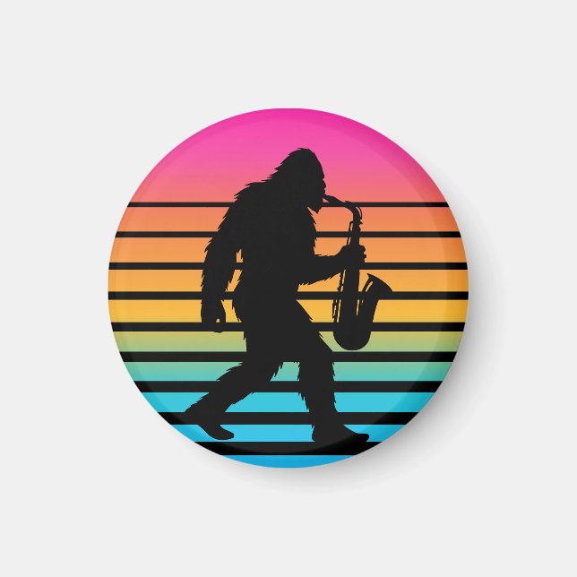 Aimant Bigfoot Saxophone Coucher de Soleil Rétro (Devant)