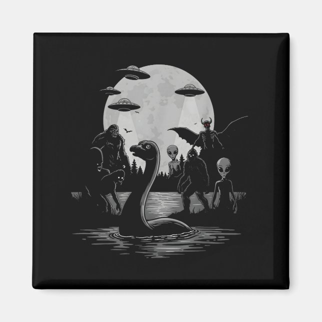 Aimant Bigfoot Ufo Loch Ness Monster Mothman And Aliens!  (Devant)