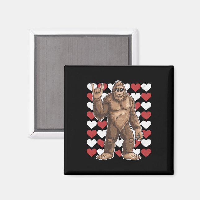 Aimant Bigfoot Valentines Jour Coeurs Drôle Sasquatch Amo (Recto/Verso)