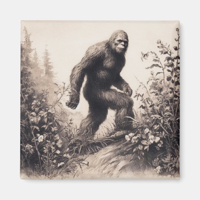 Aimant Bigfoot Vintage Illustration Folklore (Devant)