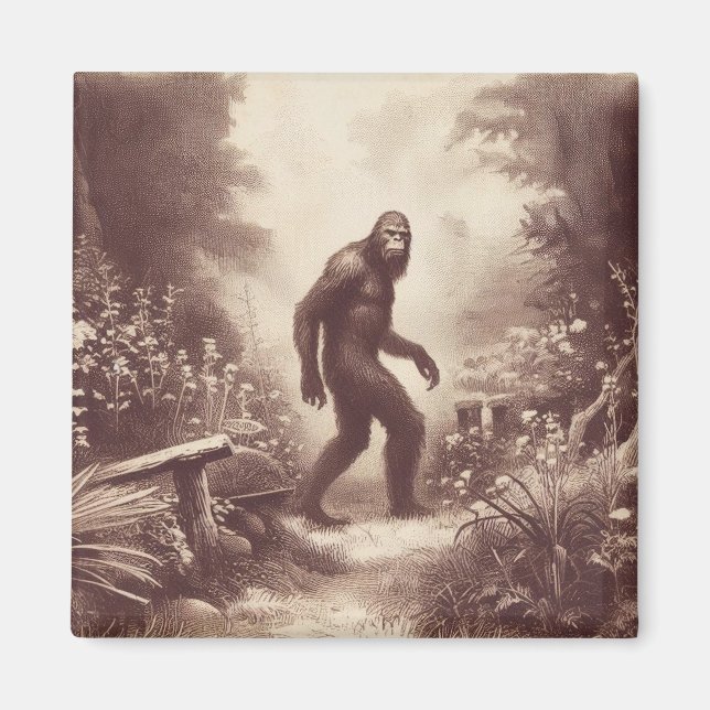 Aimant Bigfoot Vintage Illustration Folklore (Devant)