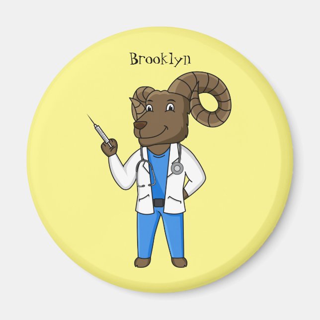 Aimant Bighorn sheep doctor cartoon illustration (Devant)