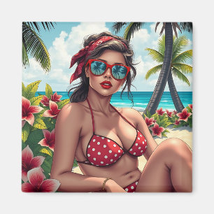 Aimant Bikini rouge, lunettes de soleil et femme de Banda
