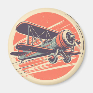 Aimant Biplan Aviateur Vert et Orange Vintage