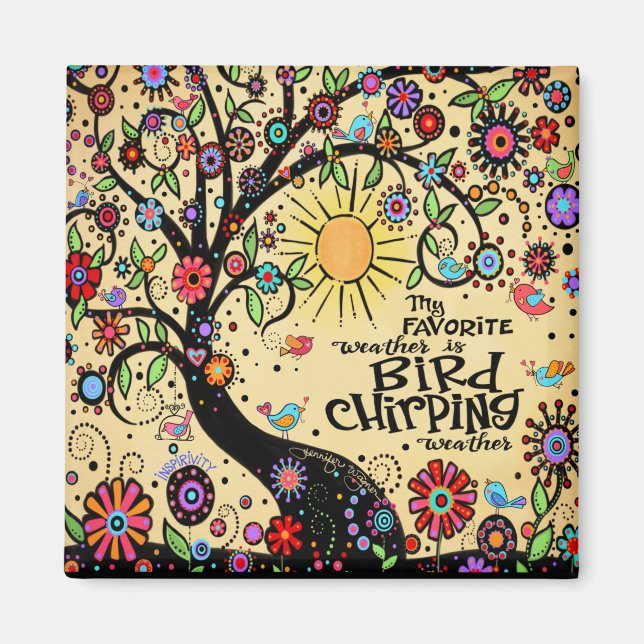 Aimant Bird Chirping Météo mignonne Whimsical Tree Amusan (Devant)