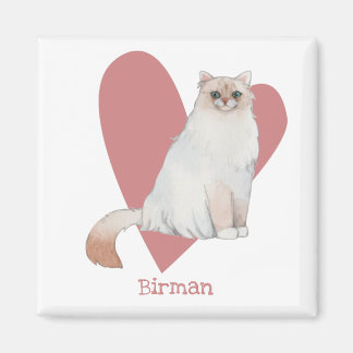Aimant Birman Cat Watercolor Kitty Pink Heart