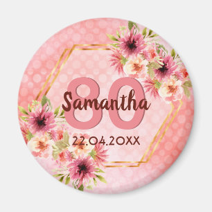 Aimant Birthay party pink gold floral geometric date