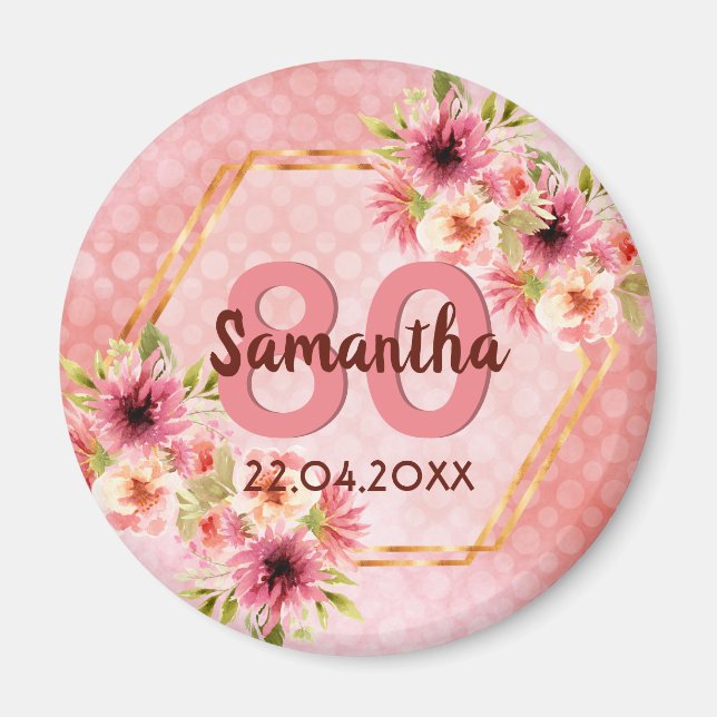 Aimant Birthay party pink gold floral geometric date (Devant)