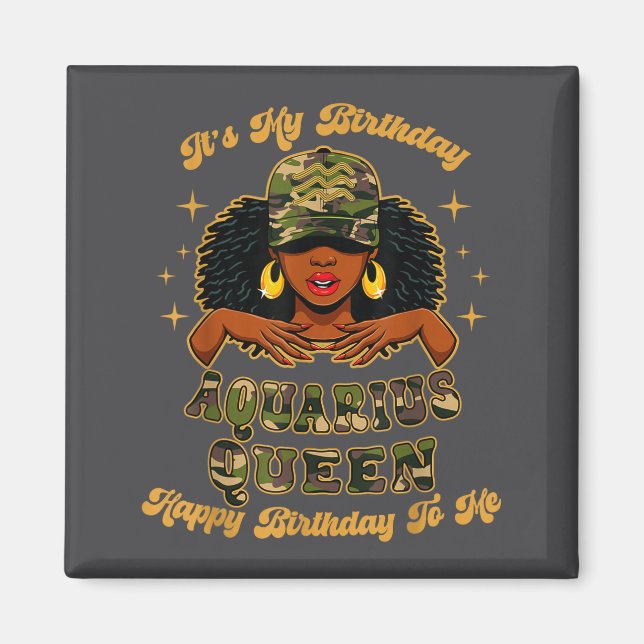Aimant Birthday Aquarius Queen Camo Black Woman African Z (Devant)