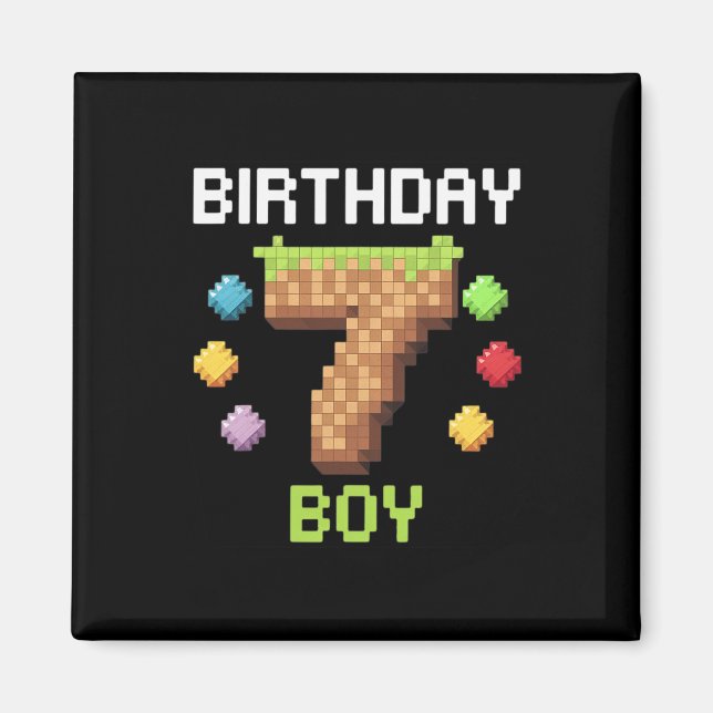 Aimant Birthday Boy C'est mon 7e anniversaire Gamer Pixel (Devant)