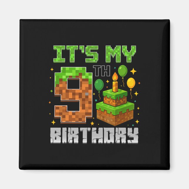 Aimant Birthday Boy C'est mon 9e anniversaire Gamer Pixel (Devant)