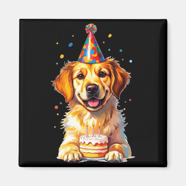 Aimant Birthday Golden Retriever, Party Dog  (Devant)