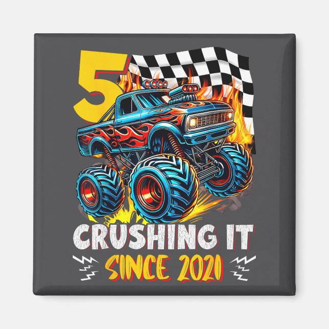 Aimant Birthday Monster Truck 5 Year Old Boys 5th Party B (Devant)