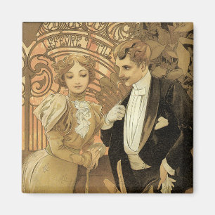 Aimant Biscuits Flirt Art Nouveau Vintage, Alphonse Mucha