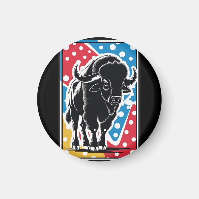Aimant Bison - Buffalo Pop Art Vintage Retro (Devant)