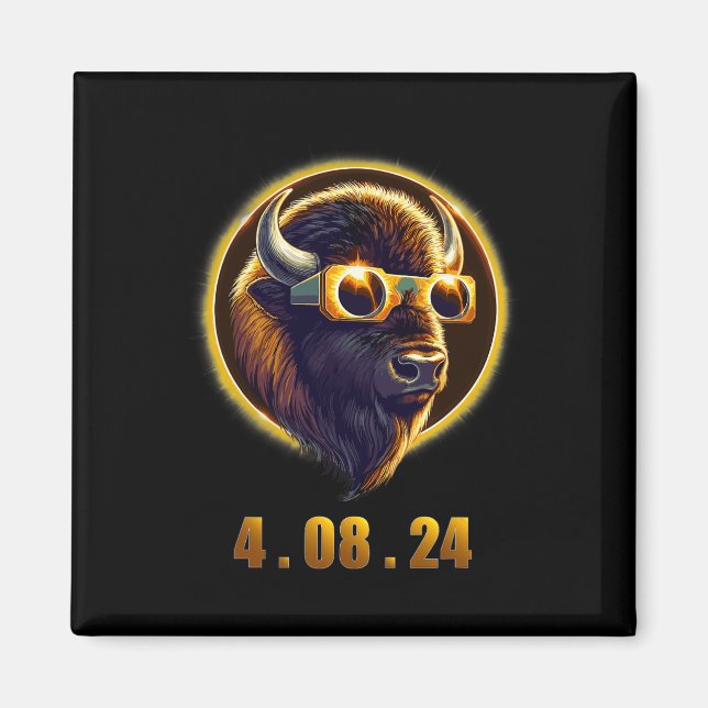 Aimant Bison Buffalo Portant des Gles Solar 2024 Eclipse (Devant)