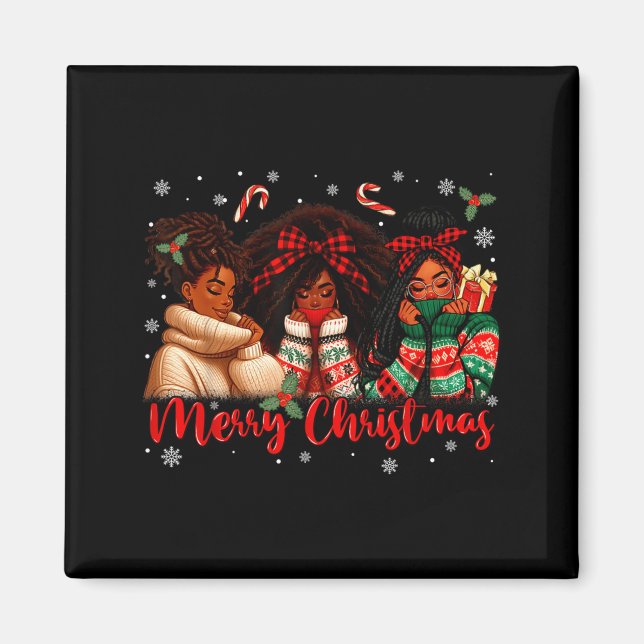 Aimant Black African Girl American Melanin Christmas Sant (Devant)