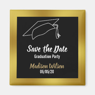 Aimant Black and Faux Gold Sauvez la Date Graduation Part