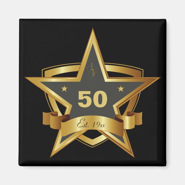 Aimant Black and Gold 50th Birthday Star (Devant)