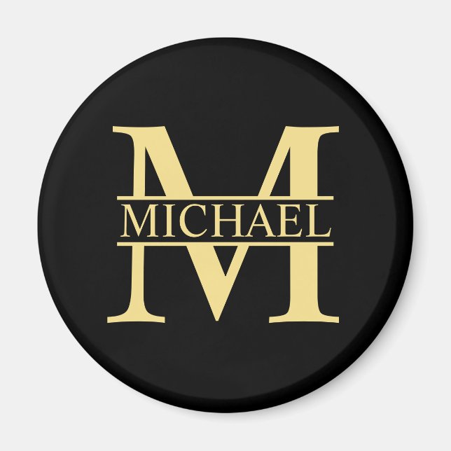 Aimant Black and Gold Personalized Monogram and Name (Devant)