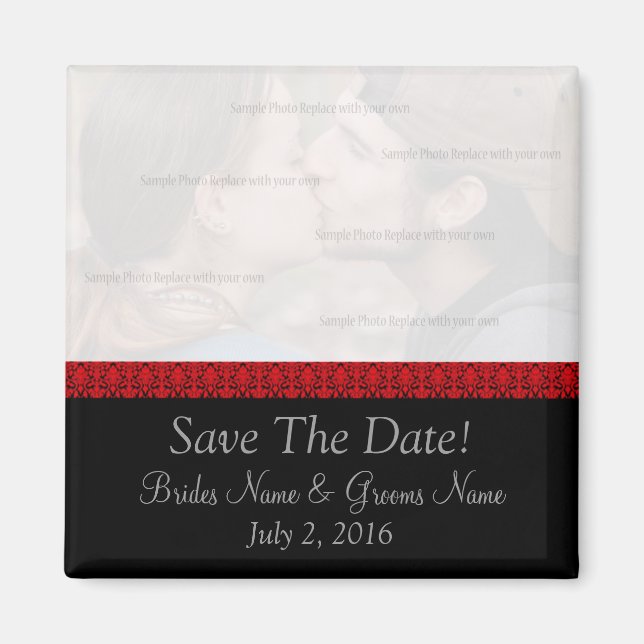 Aimant Black and Red Damask Enregistrer l'aimant Date (Devant)